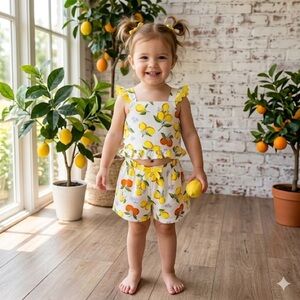 Rare Editions Toddler‎ 2T Lemon Print Summer Outfit Top & Shorts Set